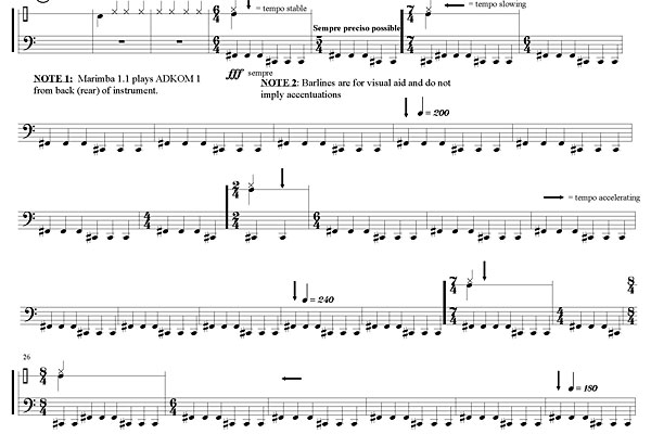 ADKOM score excerpt showing a dynamic tempo-track-dependent percussion part
